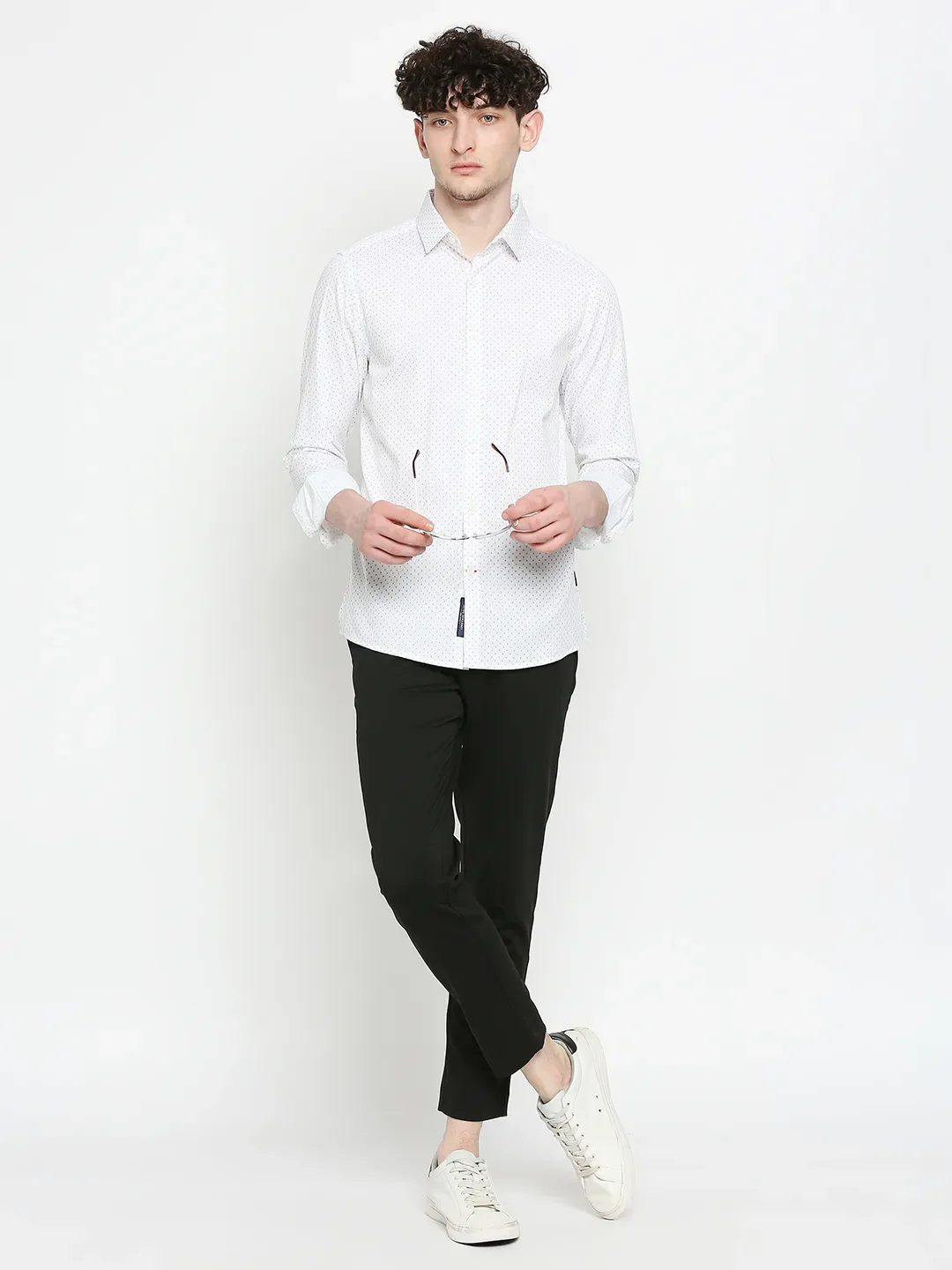 White Slim Straight Fit Regular Collar Long Sleeves Men's Shirt by Being Human Clothing - Image 6