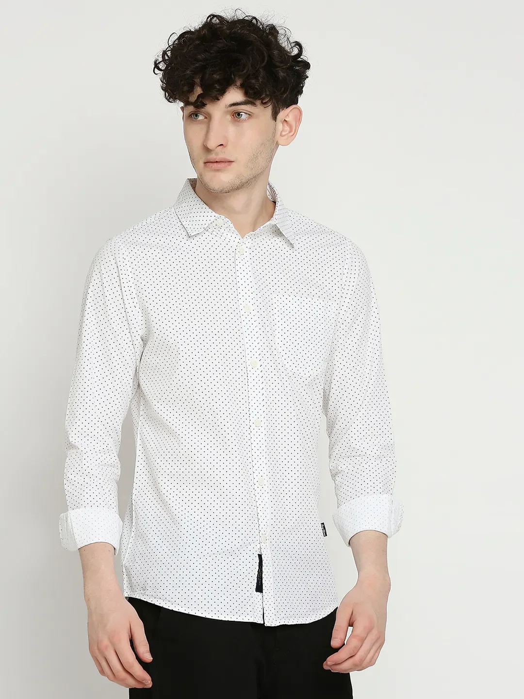 White Slim Straight Fit Regular Collar Long Sleeves Men's Shirt by Being Human Clothing - Image 3