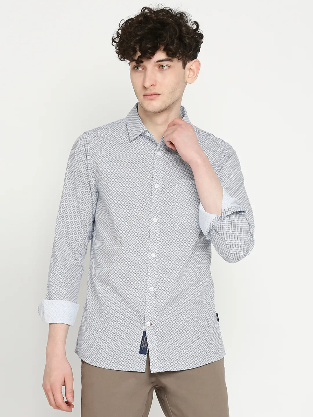 White Slim Straight Fit Regular Collar Long Sleeves Men's Shirt by Being Human Clothing