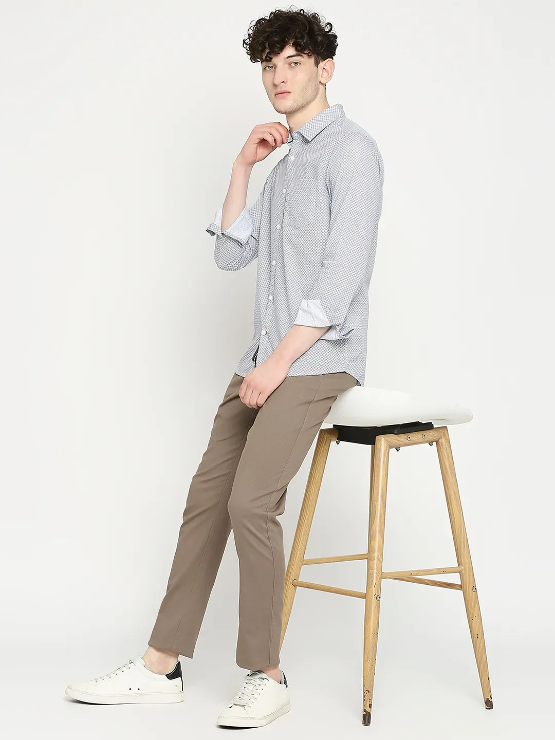 White Slim Straight Fit Regular Collar Long Sleeves Men's Shirt by Being Human Clothing - Image 6