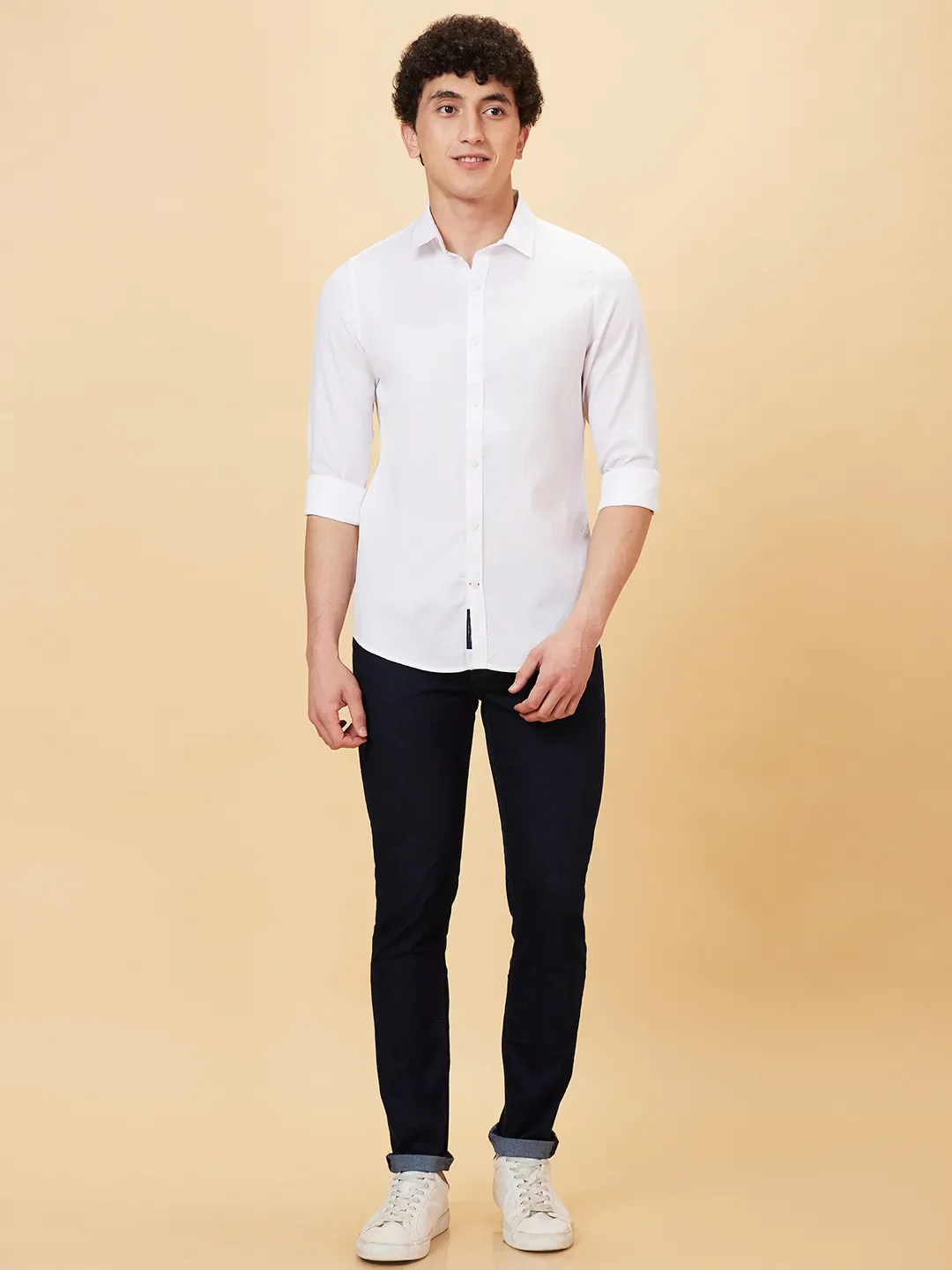 White Slim Straight Fit Regular Collar Long Sleeves Men's Shirt by Being Human Clothing - Image 2