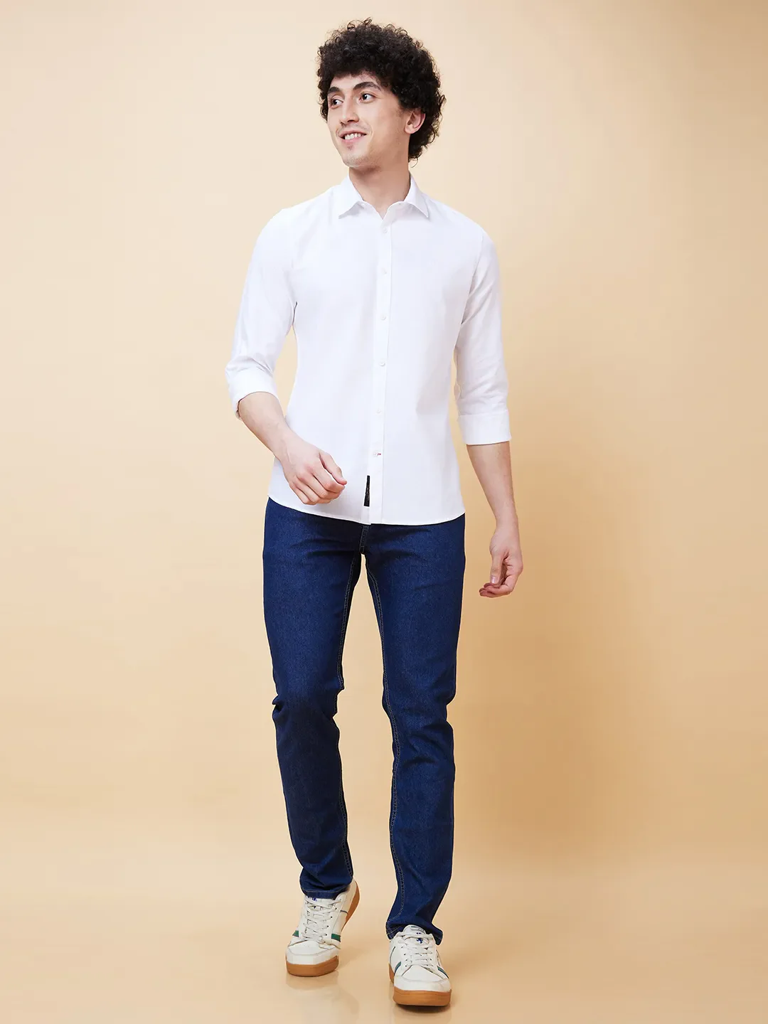 White Slim Straight Fit Regular Collar Long Sleeves Men's Shirt by Being Human Clothing - Image 2