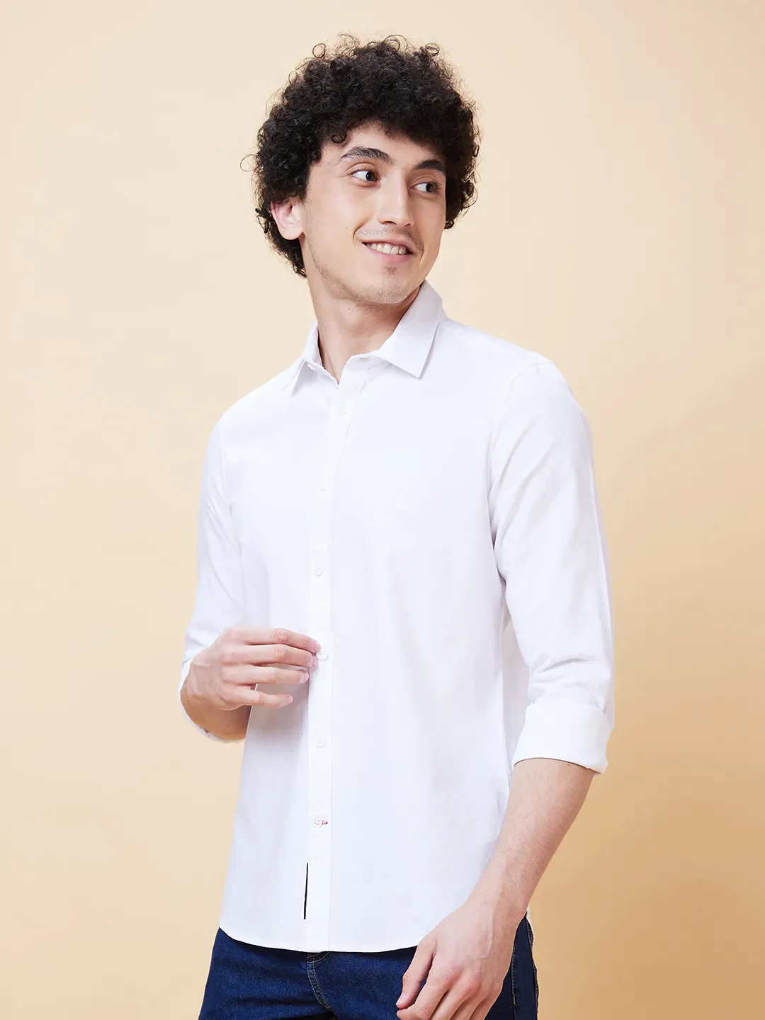 White Slim Straight Fit Regular Collar Long Sleeves Men's Shirt by Being Human Clothing - Image 4