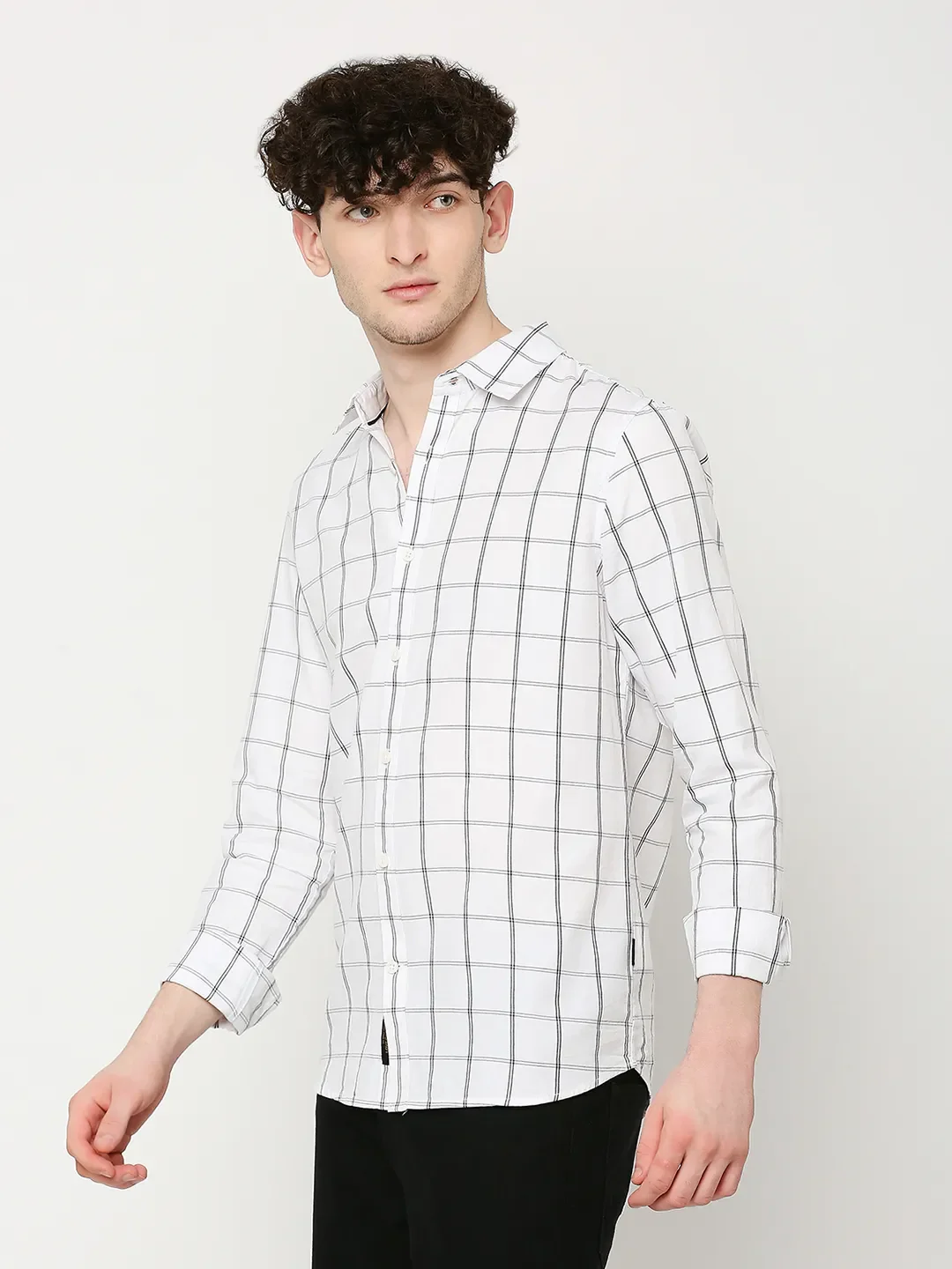 White Slim Straight Fit Regular Collar Long Sleeves Men's Shirt by Being Human Clothing - Image 2