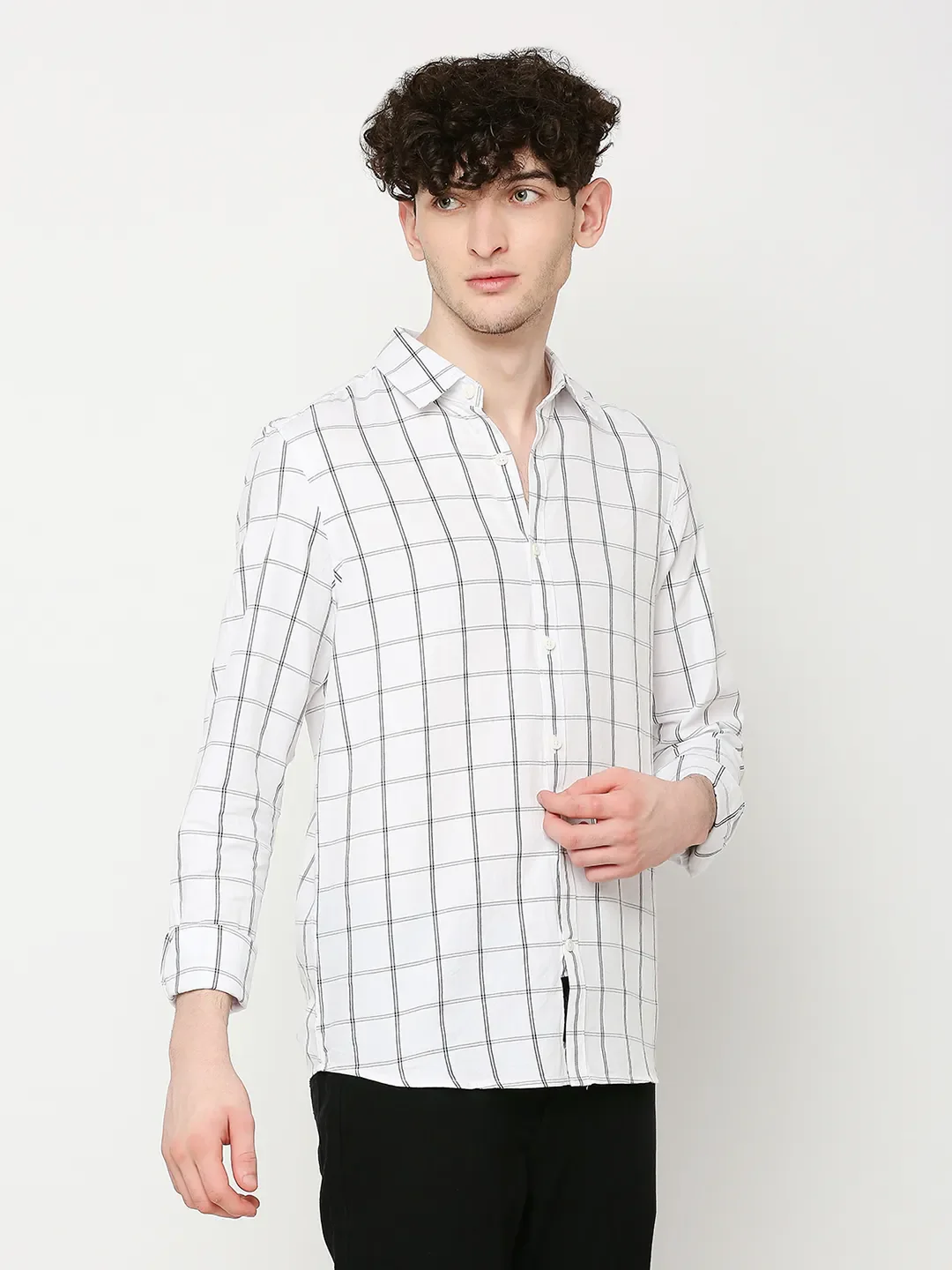 White Slim Straight Fit Regular Collar Long Sleeves Men's Shirt by Being Human Clothing - Image 3