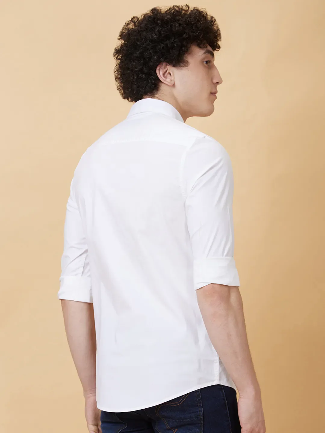 White Slim Straight Fit Regular Collar Long Sleeves Men's Shirt by Being Human Clothing - Image 3