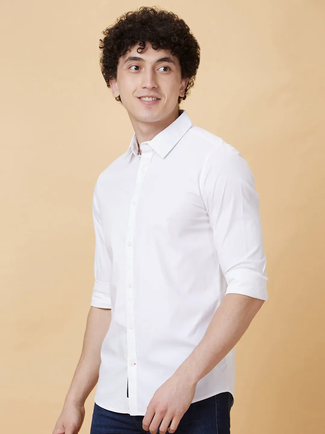 White Slim Straight Fit Regular Collar Long Sleeves Men's Shirt by Being Human Clothing - Image 4