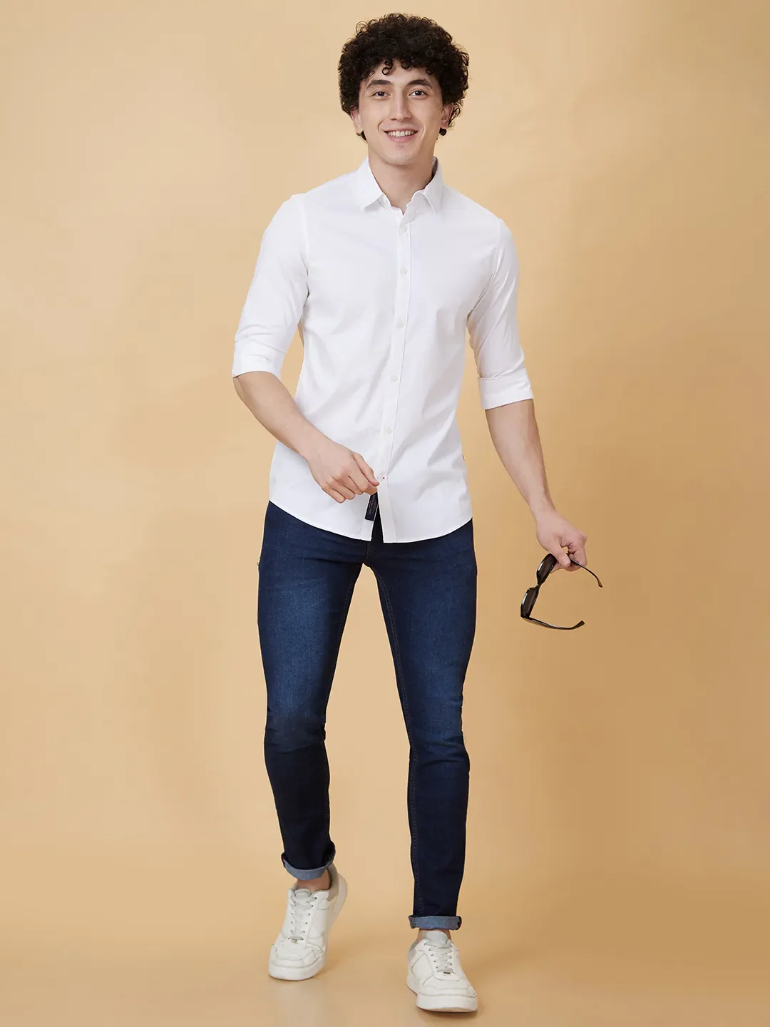 White Slim Straight Fit Regular Collar Long Sleeves Men's Shirt by Being Human Clothing - Image 6