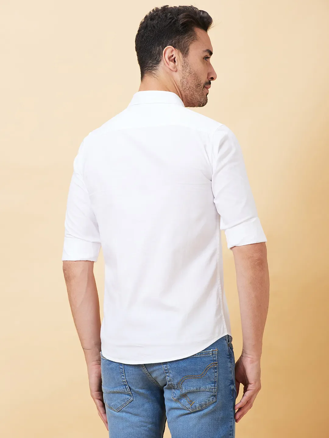 White Slim Straight Fit Regular Collar Long Sleeves Men's Shirt by Being Human Clothing - Image 3