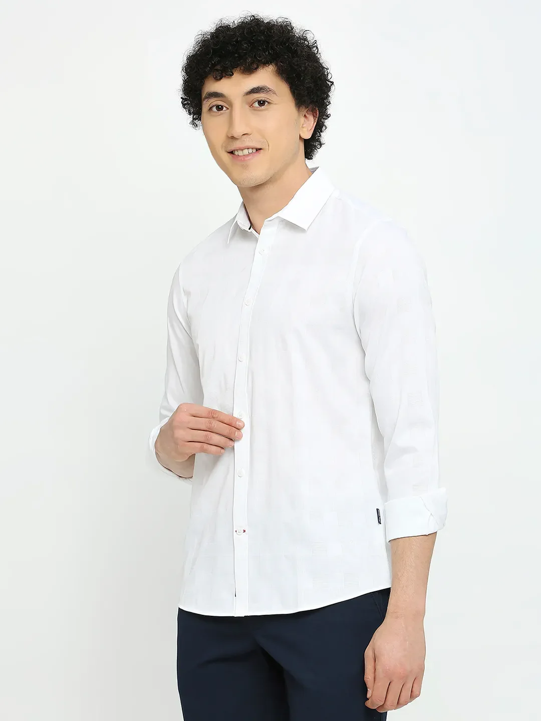 White Slim Straight Fit Regular Collar Long Sleeves Men's Shirt by Being Human Clothing - Image 2