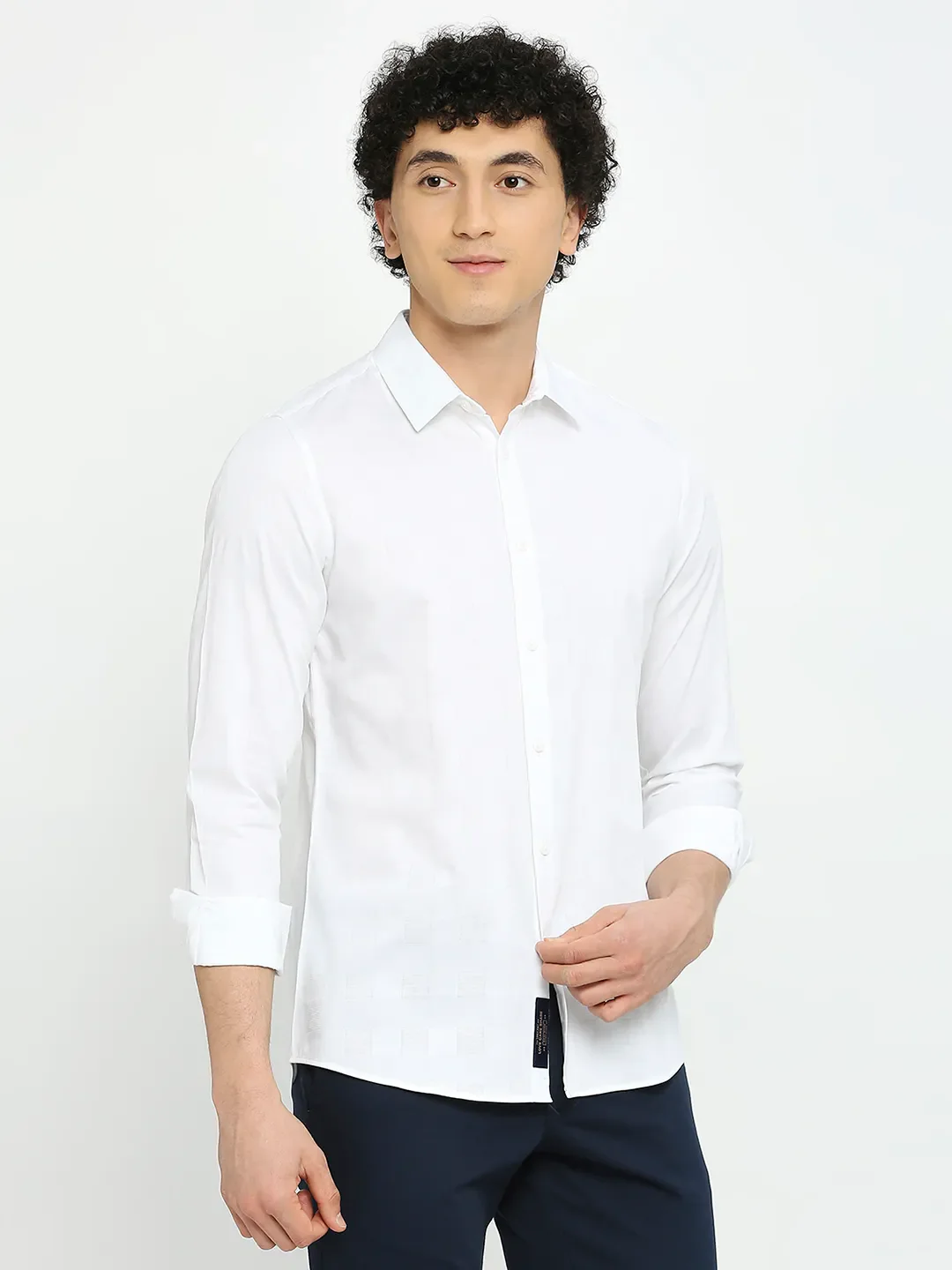 White Slim Straight Fit Regular Collar Long Sleeves Men's Shirt by Being Human Clothing - Image 3