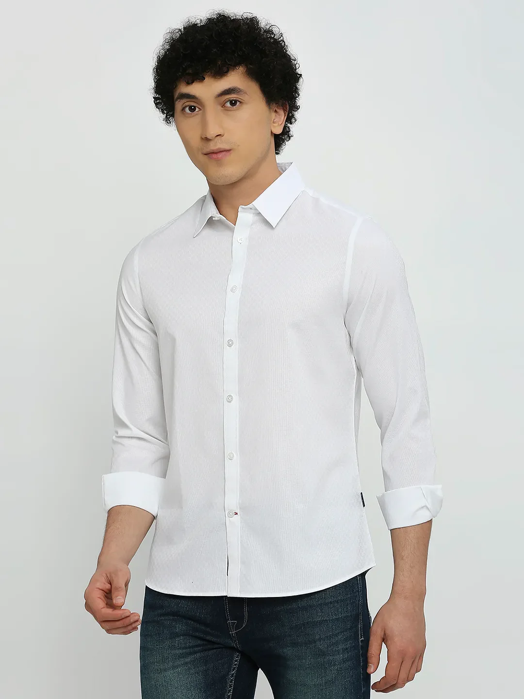 White Slim Straight Fit Regular Collar Long Sleeves Men's Shirt by Being Human Clothing - Image 2