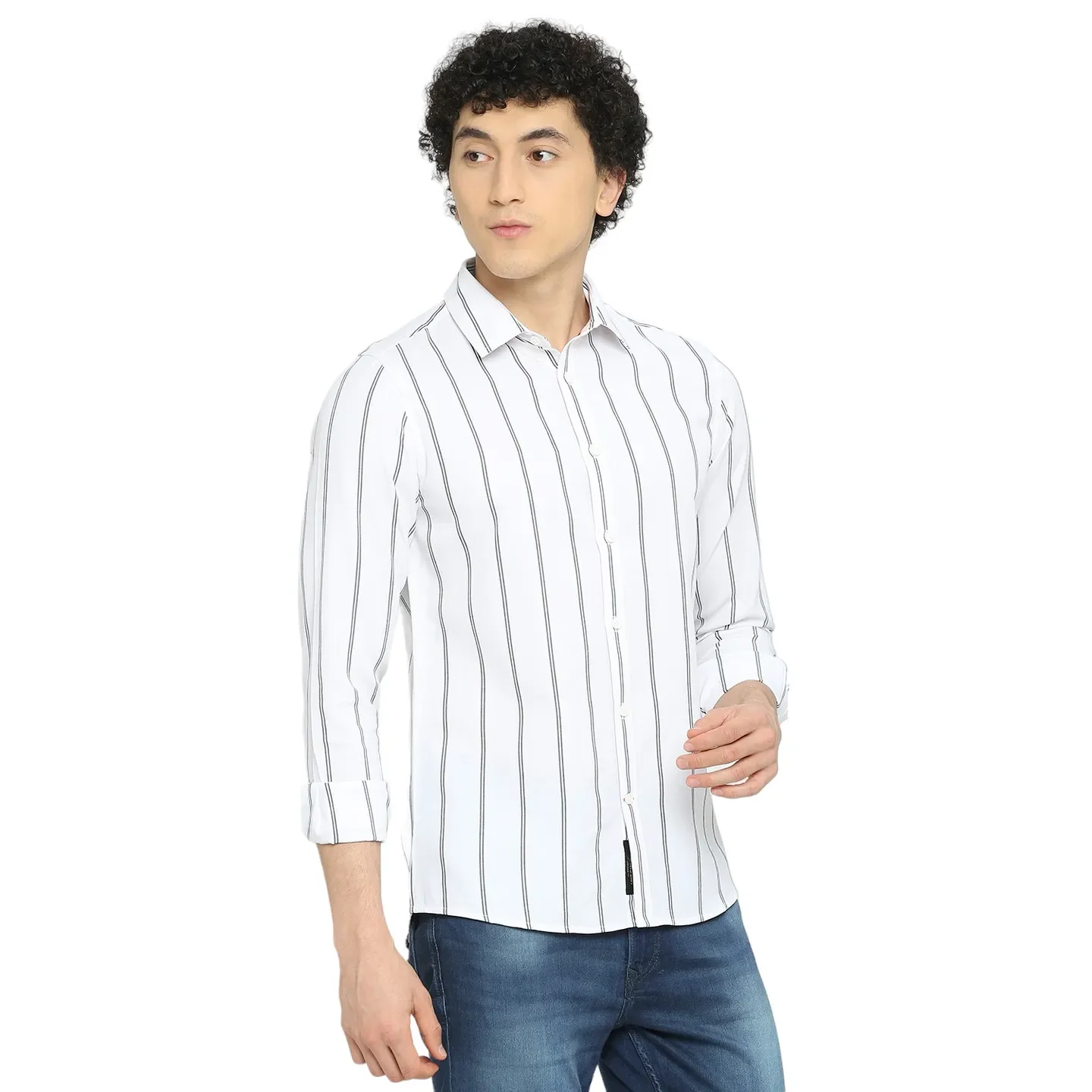 White Slim Straight Fit Regular Collar Long Sleeves Men's Shirt by Being Human Clothing - Image 3
