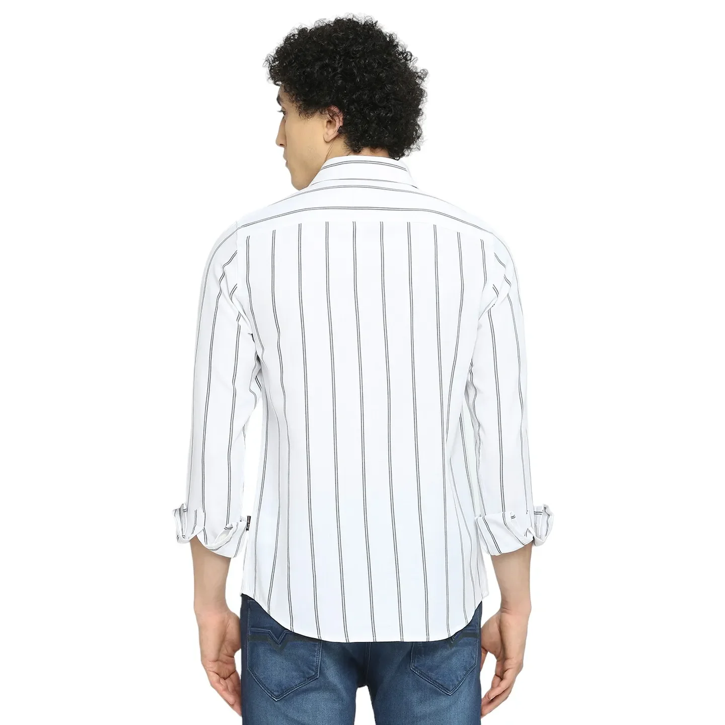 White Slim Straight Fit Regular Collar Long Sleeves Men's Shirt by Being Human Clothing - Image 4