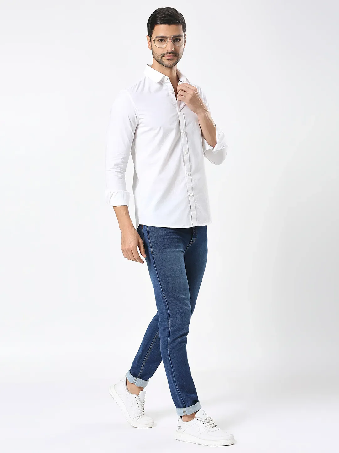 White Slim Straight Fit Regular Collar Long Sleeves Men's Shirt by Being Human Clothing - Image 6