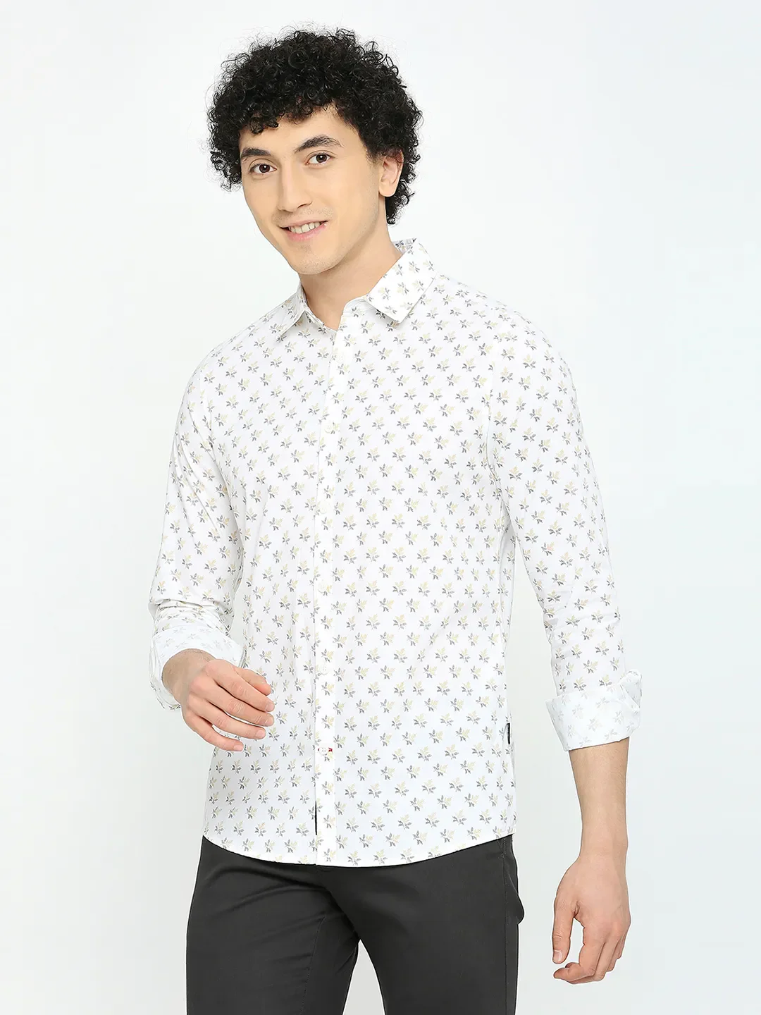 White Slim Straight Fit Regular Collar Long Sleeves Men's Shirt by Being Human Clothing - Image 2
