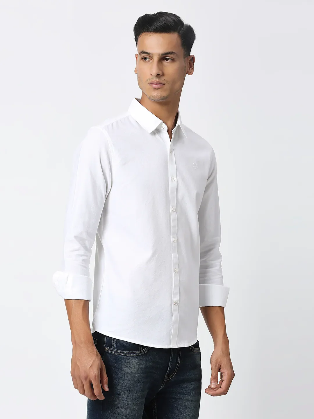 White Slim Straight Fit Regular Collar Long Sleeves Men's Shirt by Being Human Clothing - Image 3