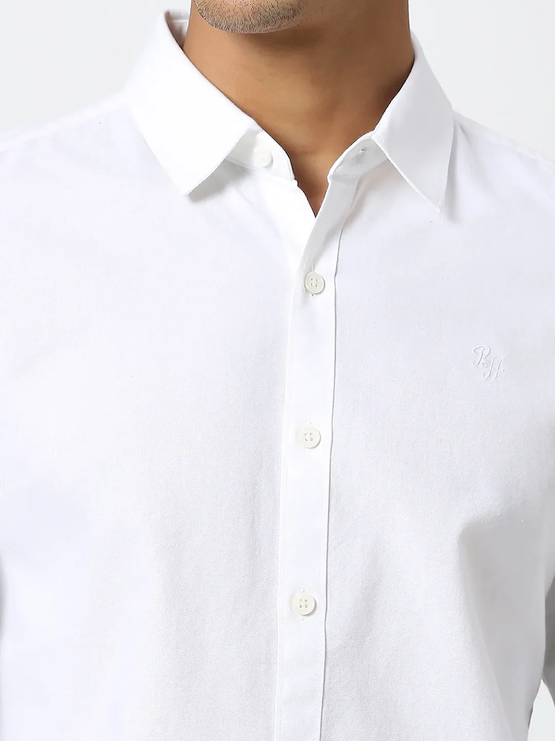 White Slim Straight Fit Regular Collar Long Sleeves Men's Shirt by Being Human Clothing - Image 5