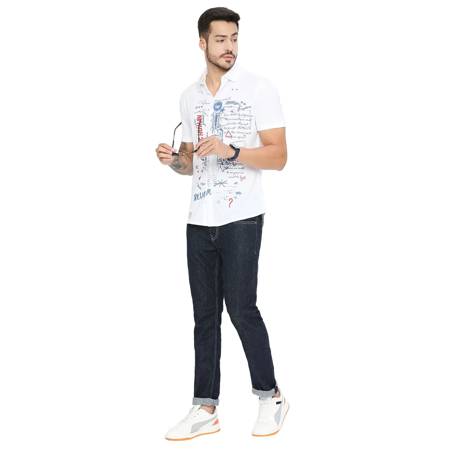 White Super Slim Fit Regular Collar Short Sleeves Men's Shirt by Being Human Clothing