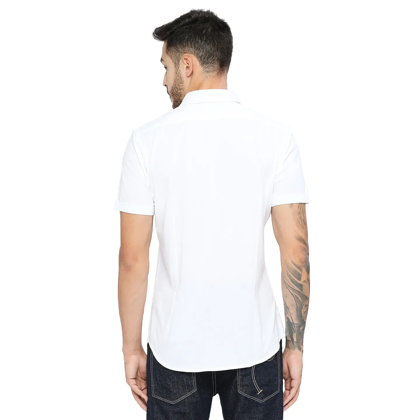 White Super Slim Fit Regular Collar Short Sleeves Men's Shirt by Being Human Clothing - Image 3