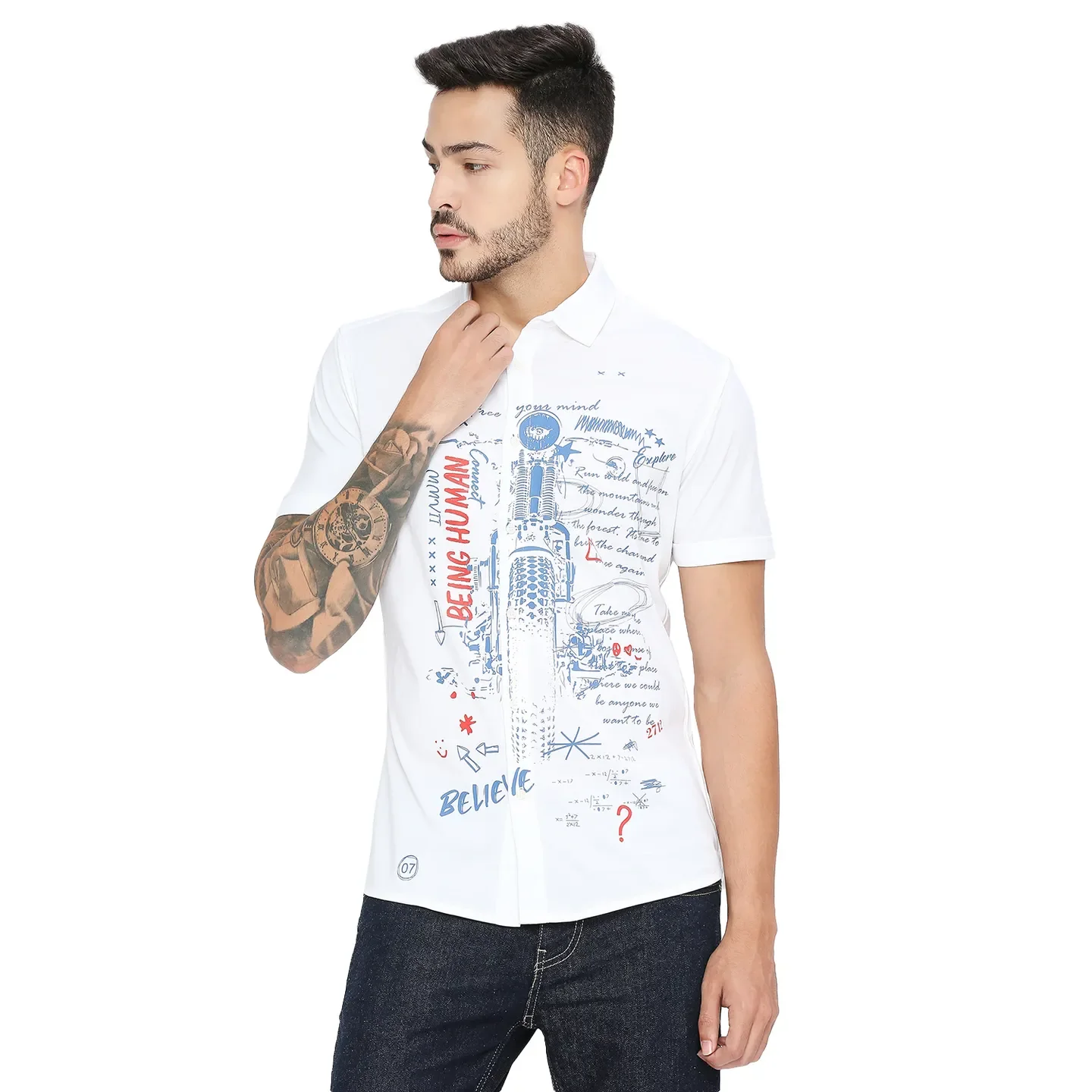 White Super Slim Fit Regular Collar Short Sleeves Men's Shirt by Being Human Clothing - Image 6