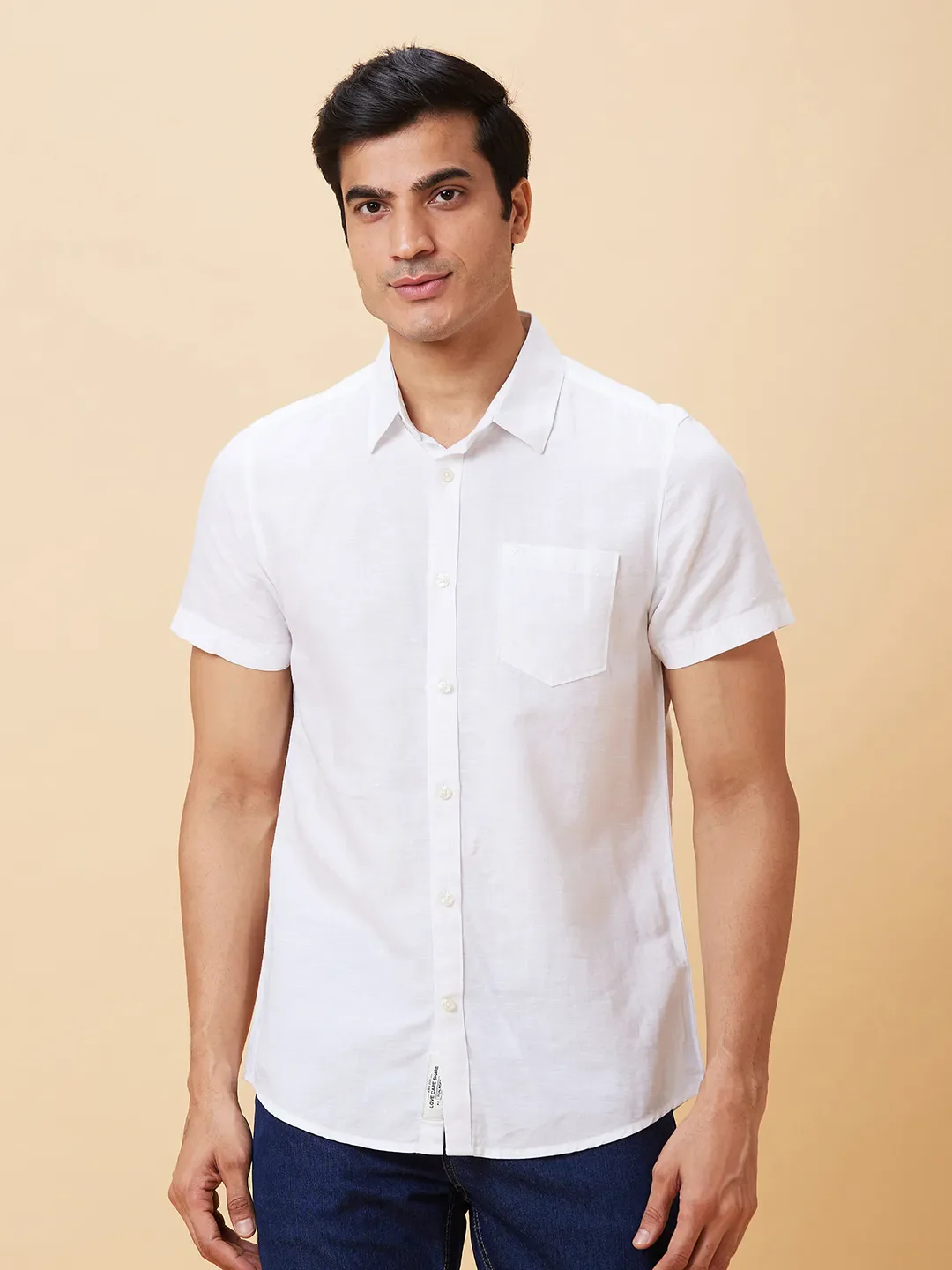 White Slim Straight Fit Regular Collar Short Sleeves Men's Shirt by Being Human Clothing