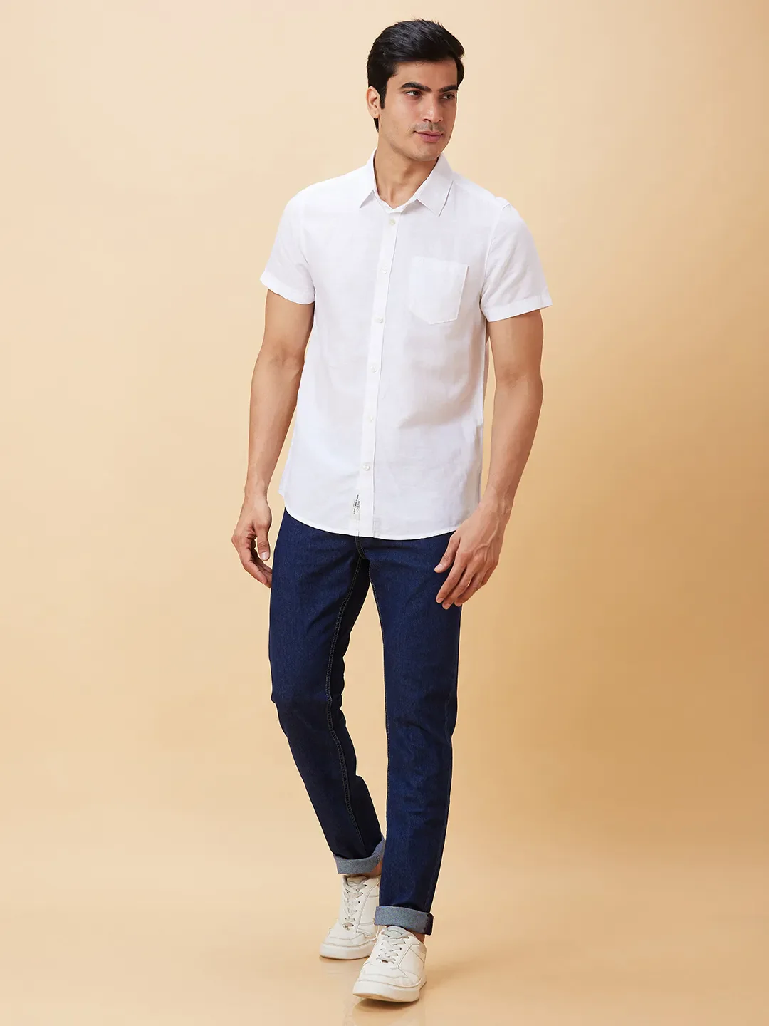 White Slim Straight Fit Regular Collar Short Sleeves Men's Shirt by Being Human Clothing - Image 2