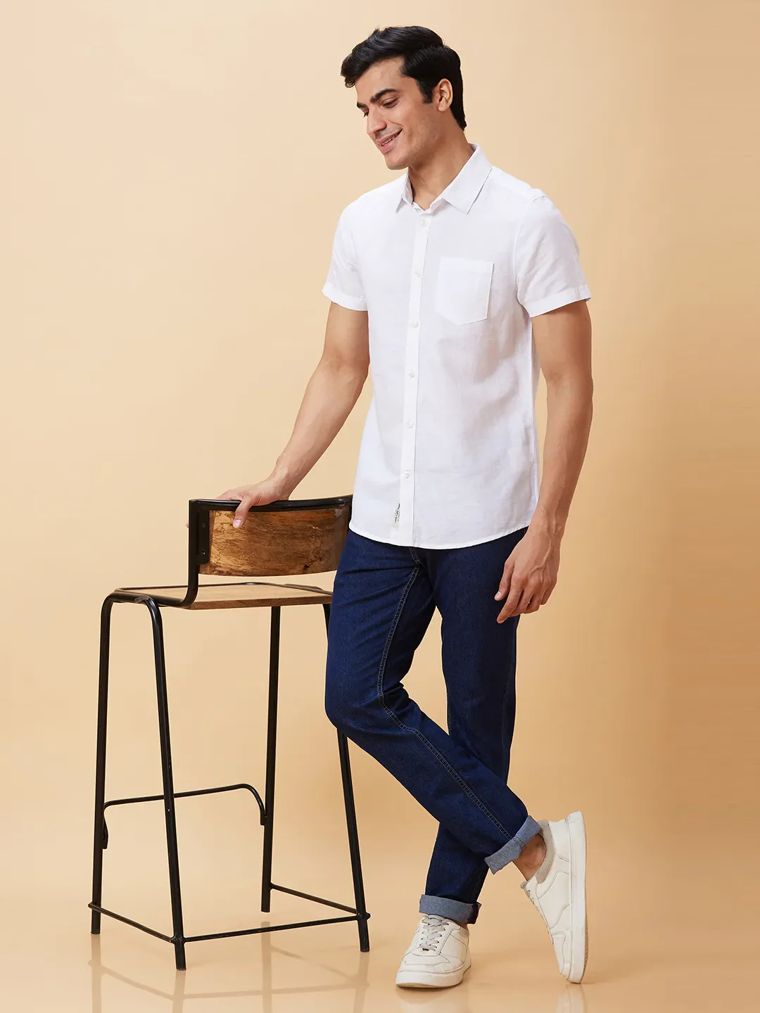 White Slim Straight Fit Regular Collar Short Sleeves Men's Shirt by Being Human Clothing - Image 6
