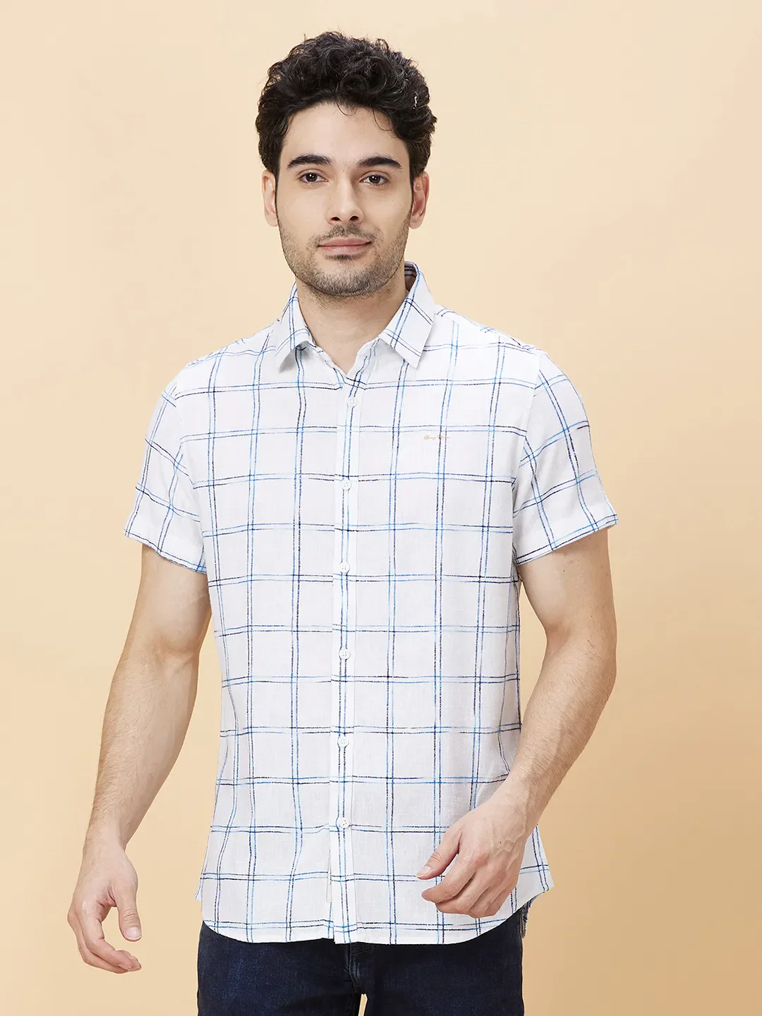 White Slim Straight Fit Regular Collar Short Sleeves Men's Shirt by Being Human Clothing