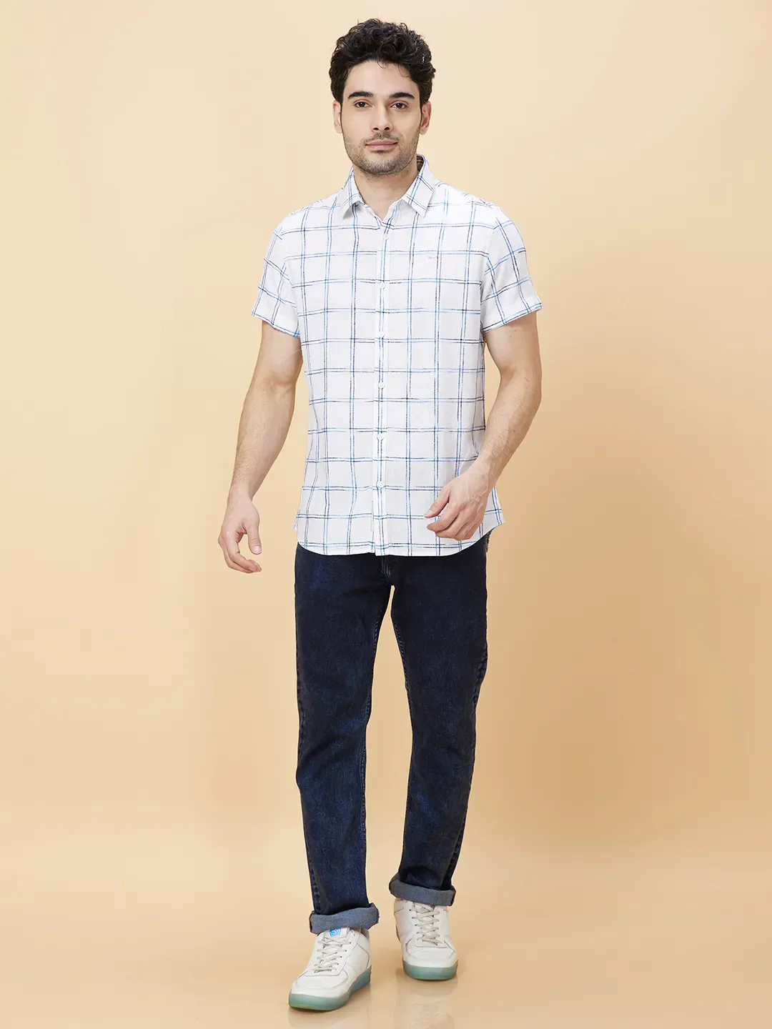 White Slim Straight Fit Regular Collar Short Sleeves Men's Shirt by Being Human Clothing - Image 2