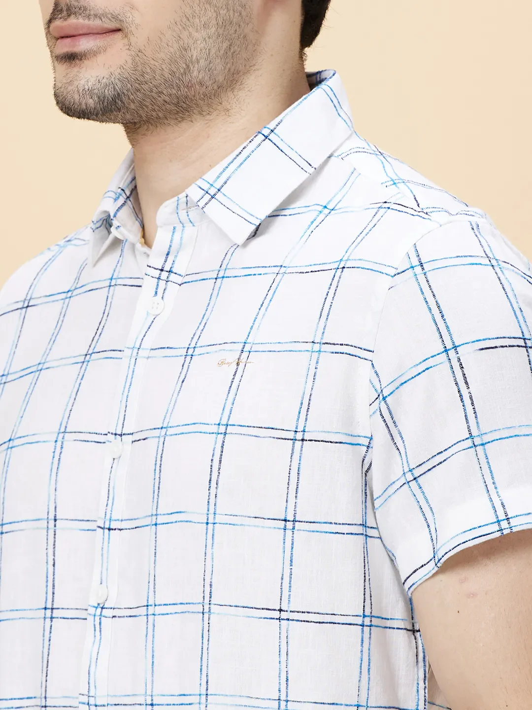 White Slim Straight Fit Regular Collar Short Sleeves Men's Shirt by Being Human Clothing - Image 5