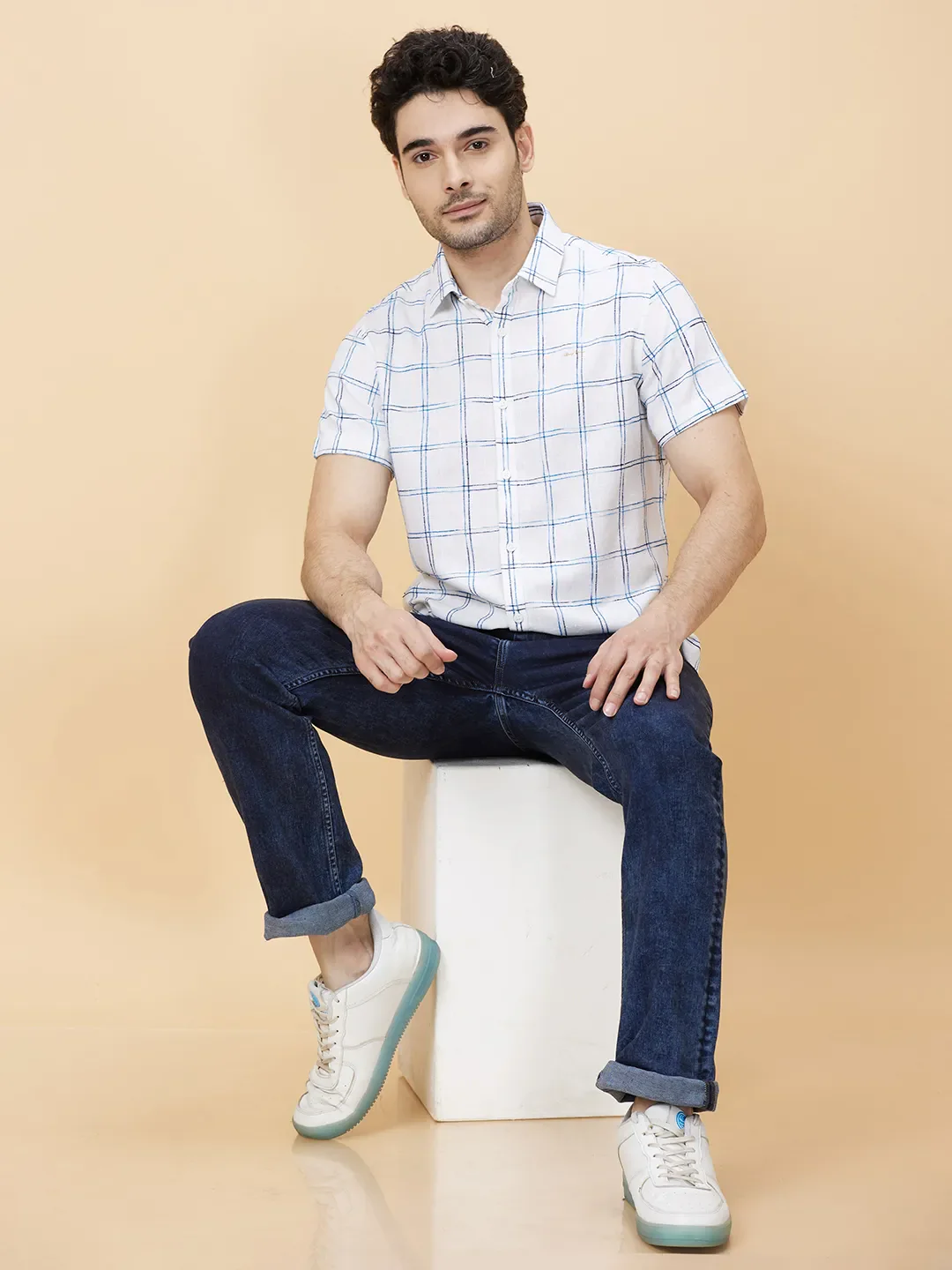 White Slim Straight Fit Regular Collar Short Sleeves Men's Shirt by Being Human Clothing - Image 6