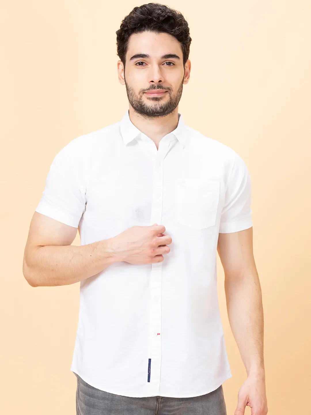 White Slim Fit Regular Collar Men's Shirt by Being Human Clothing