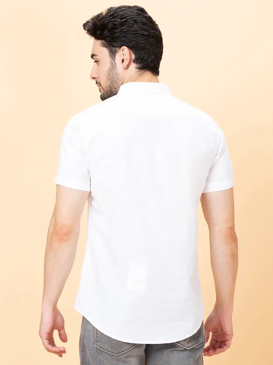 White Slim Fit Regular Collar Men's Shirt by Being Human Clothing - Image 3