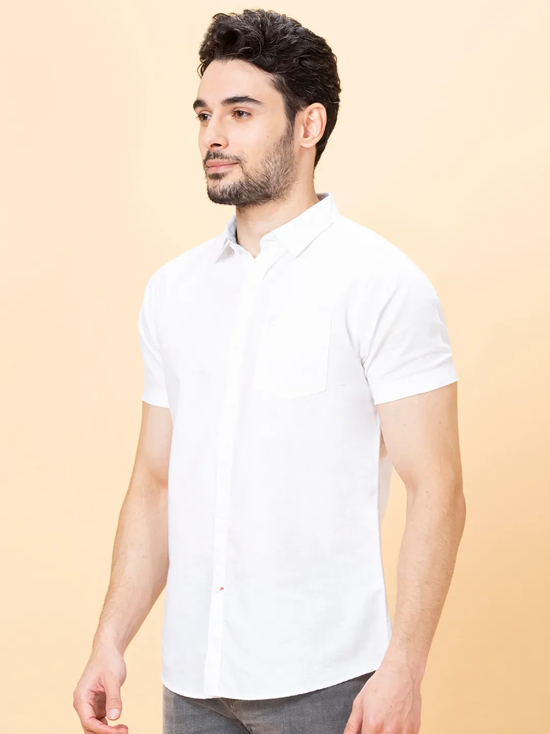 White Slim Fit Regular Collar Men's Shirt by Being Human Clothing - Image 4