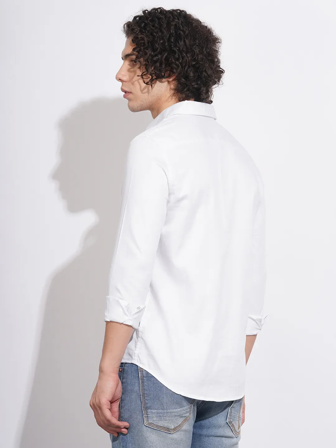 White Slim Straight Fit Regular Collar Long Sleeves Men's Shirt by Being Human Clothing - Image 3