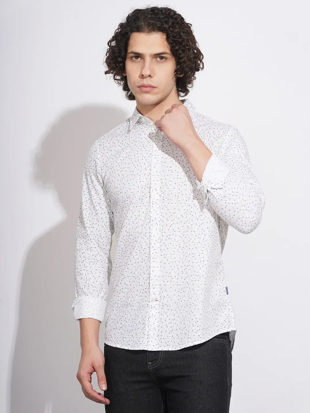 White Slim Straight Fit Regular Collar Long Sleeves Men's Shirt by Being Human Clothing