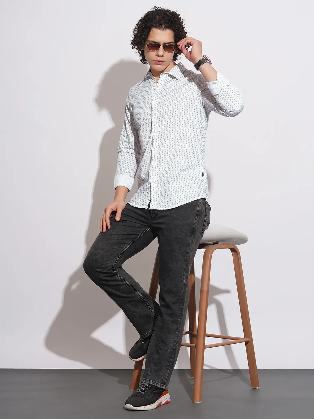White Slim Straight Fit Regular Collar Long Sleeves Men's Shirt by Being Human Clothing - Image 4