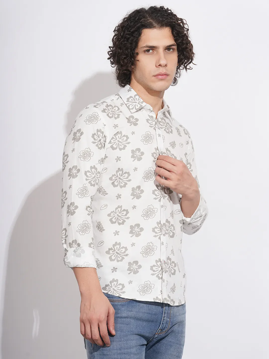 White Slim Straight Fit Regular Collar Long Sleeves Men's Shirt by Being Human Clothing - Image 2