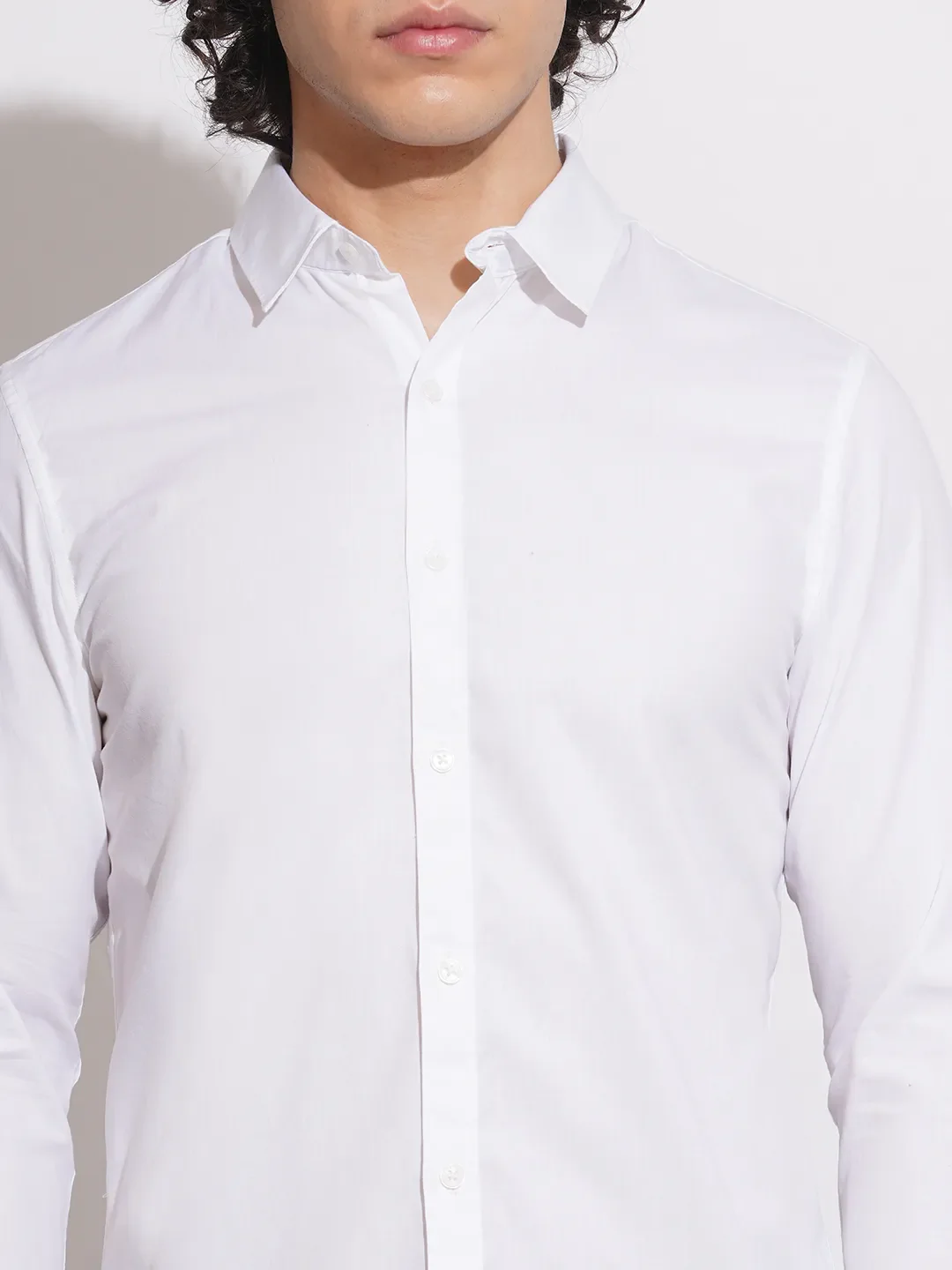 White Slim Straight Fit Regular Collar Long Sleeves Men's Shirt by Being Human Clothing - Image 5