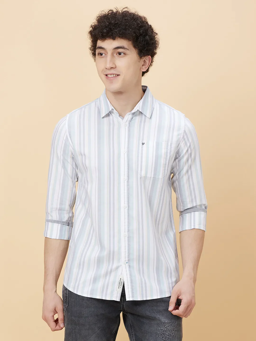 White Slim Straight Fit Regular Collar Long Sleeves Men's Shirt by Being Human Clothing