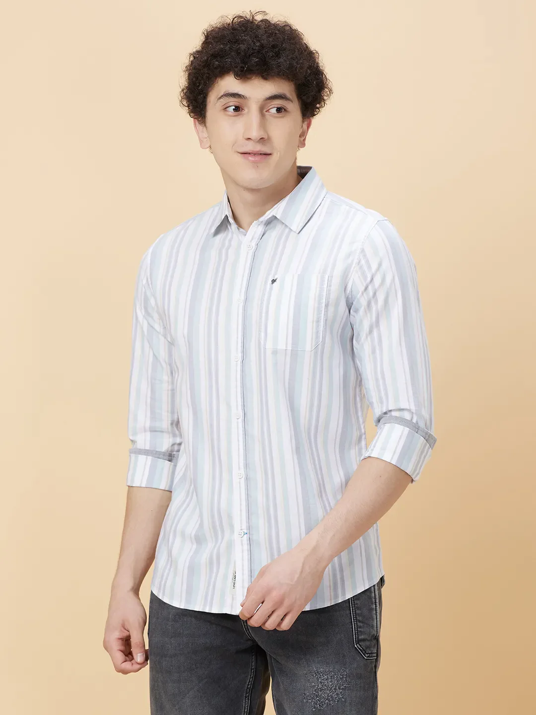 White Slim Straight Fit Regular Collar Long Sleeves Men's Shirt by Being Human Clothing - Image 3