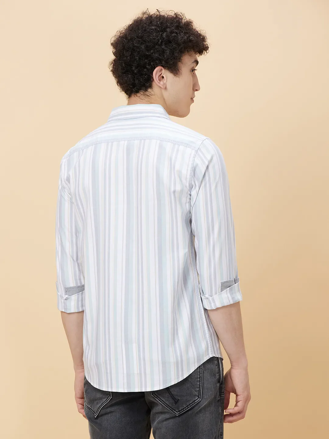 White Slim Straight Fit Regular Collar Long Sleeves Men's Shirt by Being Human Clothing - Image 4