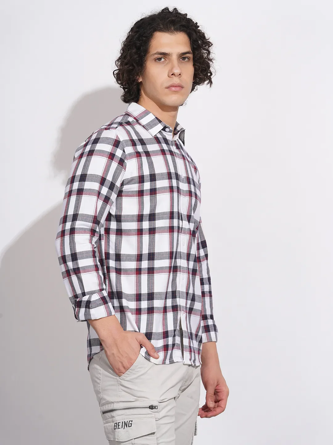 White Slim Straight Fit Regular Collar Long Sleeves Men's Shirt by Being Human Clothing - Image 2