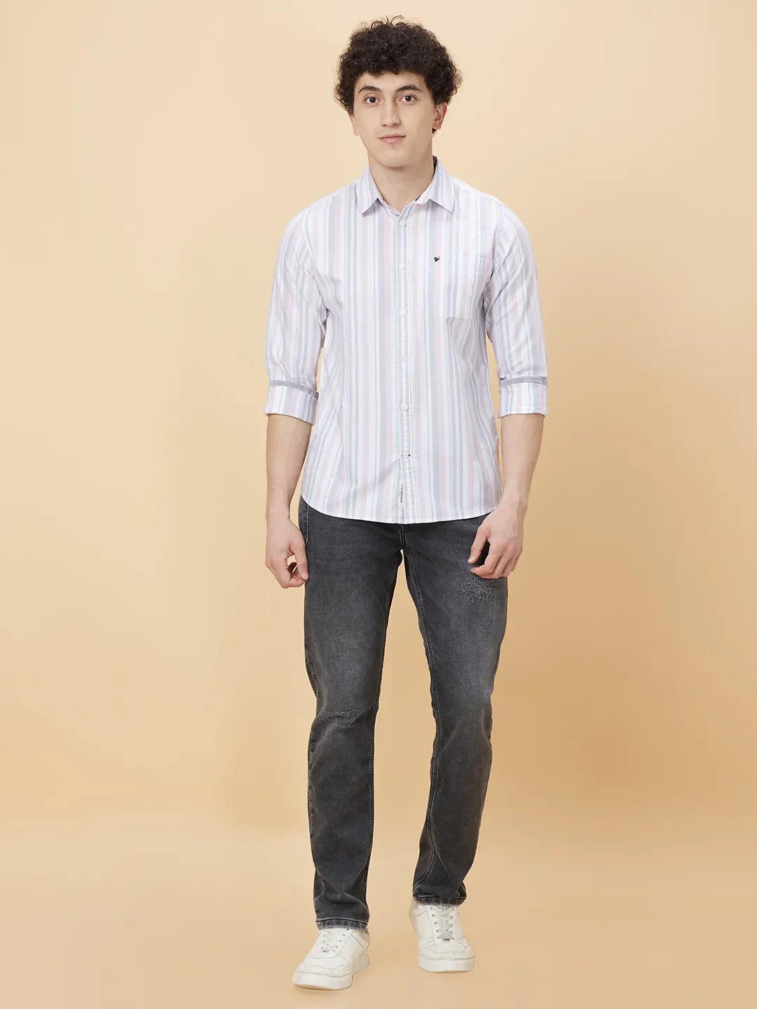 White Slim Straight Fit Regular Collar Long Sleeves Men's Shirt by Being Human Clothing - Image 2