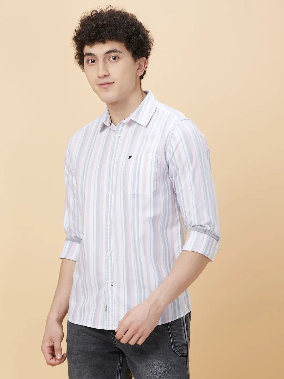 White Slim Straight Fit Regular Collar Long Sleeves Men's Shirt by Being Human Clothing - Image 3