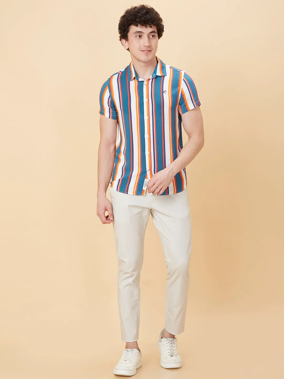 White Slim Straight Fit Regular Collar Short Sleeves Men's Shirt by Being Human Clothing - Image 2