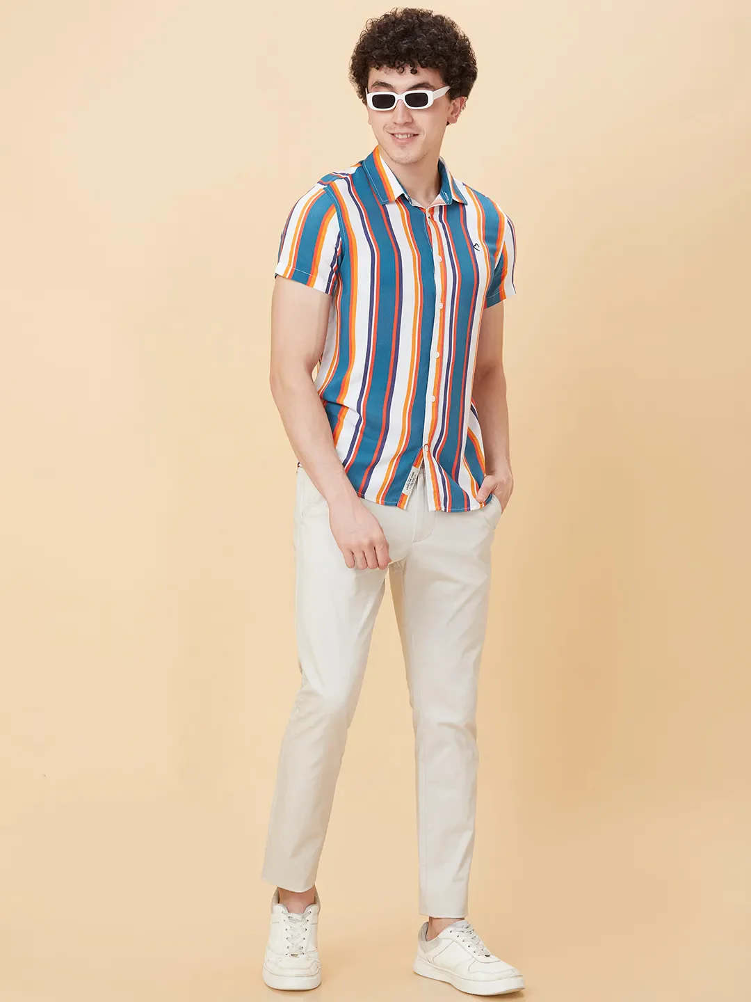 White Slim Straight Fit Regular Collar Short Sleeves Men's Shirt by Being Human Clothing - Image 6