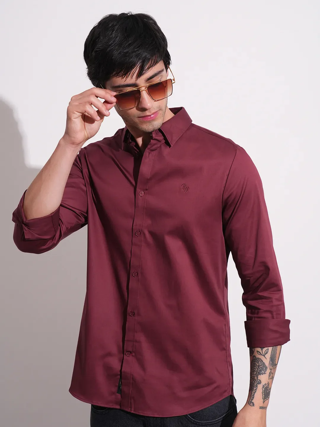 Wine Slim Fit Regular Collar Men's Shirt by Being Human Clothing - Image 6
