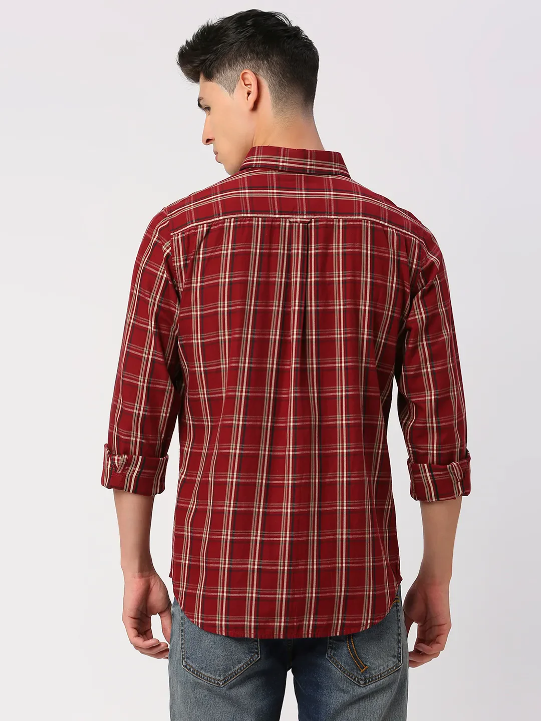 Red Slim Straight Fit Regular Collar Long Sleeves Men's Shirt by Being Human Clothing - Image 4